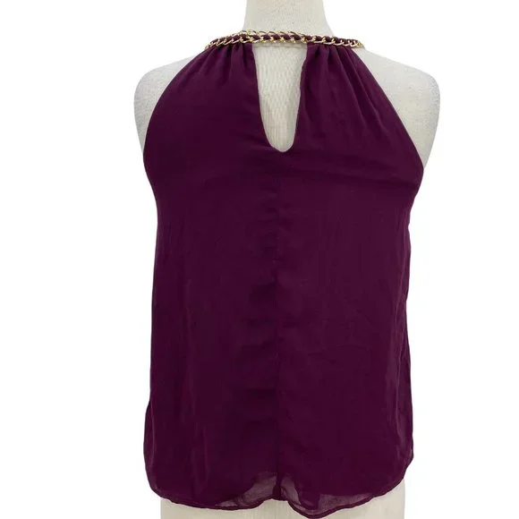 Charlotte Russe Women's Sleeveless Blouse Top Sz Small Burgundy Gold Tone Chain - Picture 4 of 6